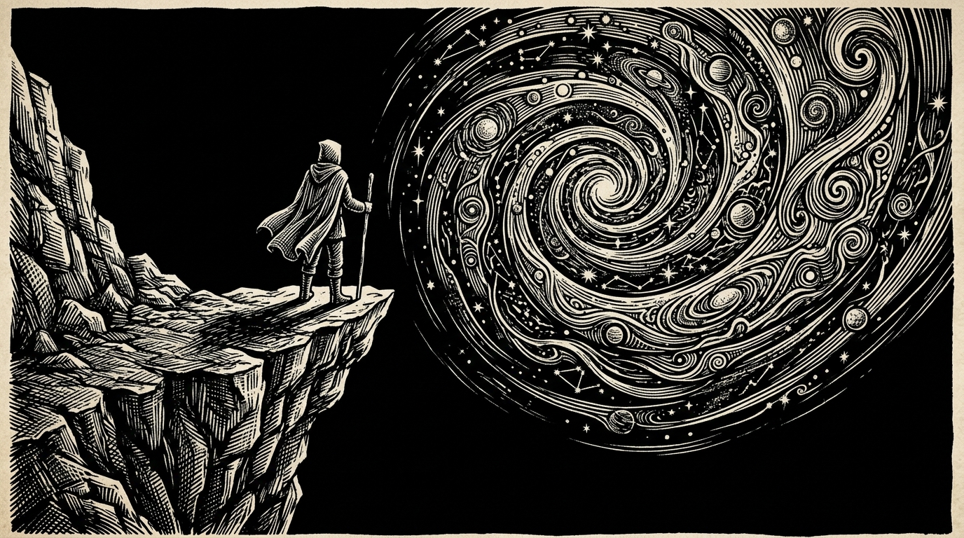 Ilustração surreal em xilogravura